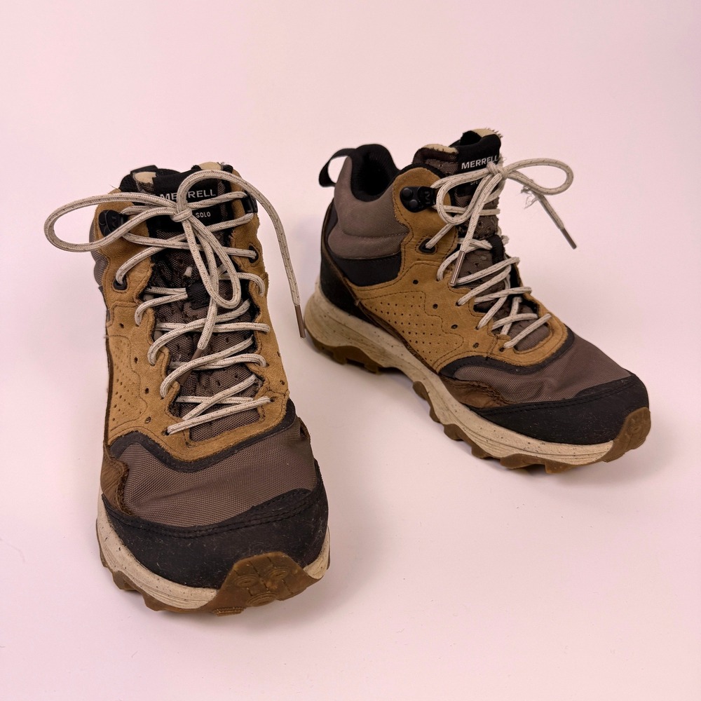 Merrell Speed Solo Mid Hiking Boots Mens 7 Brown J004533 Trail Shoes Vibram